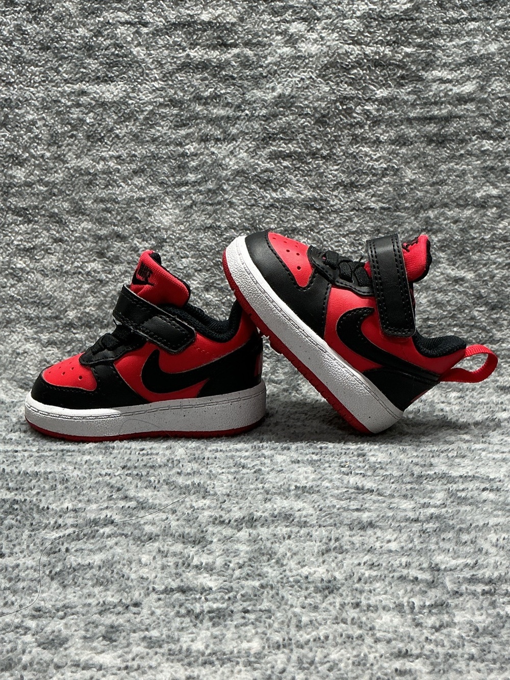Baby Nike shoes Court Borough Low Recraft Red and Black Hook-and-Loop Sneakers